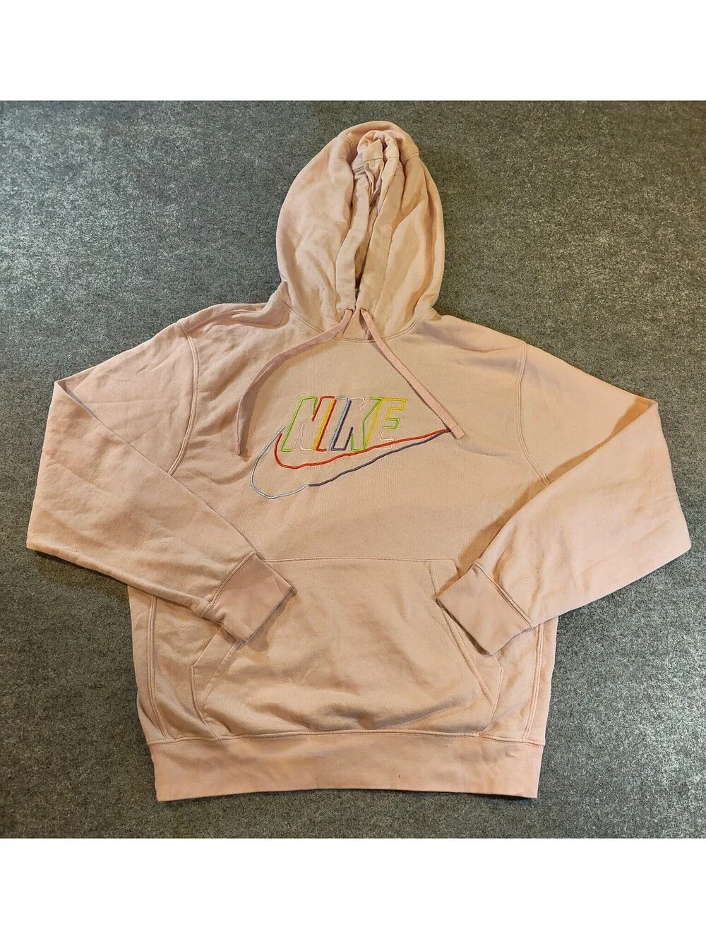 Nike Embroidered Multi Swoosh Hoodie Sweatshirt Medium Light Pink Graphic Logo